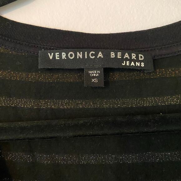 Veronica Beard Jeans Black Metallic Scoop Neck Short Sleeve Shirt Women size XS - Picture 3 of 9